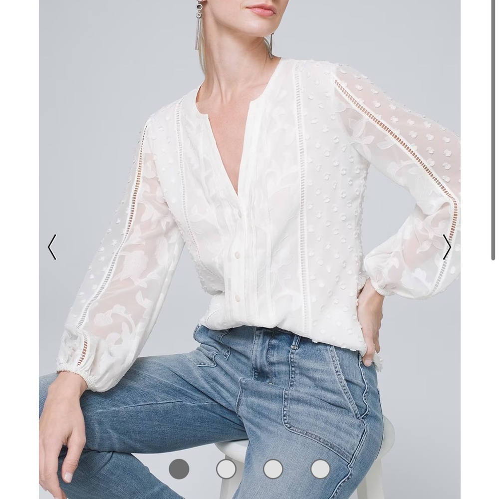 NWT White House Black Market Long Sleeve Mixed Fabric Front Blouse XXS Ecru